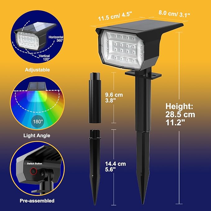 nipify 10 Pack Solar Spot Lights Outdoor Color Changing, 7 Modes Halloween RGB - Image 6
