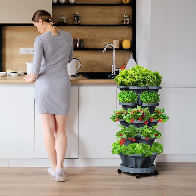 7 Tiered Strawberry Vertical Planter 2 Pack, Stackable Tower Garden Planter - Image 6