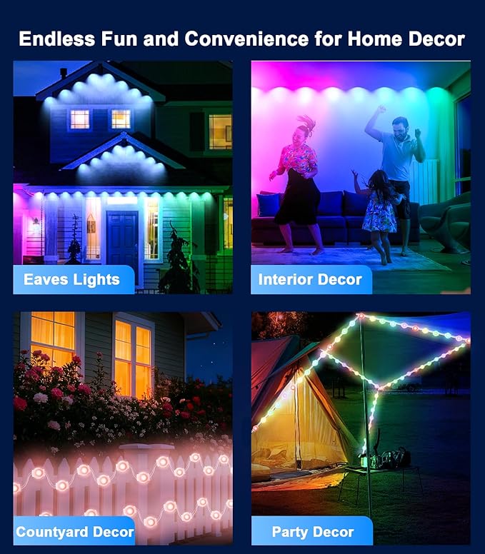 150FT Permanent Outdoor Lights for House, Smart Color Change LED Waterproof - Image 7