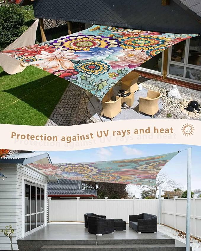Sun Shade Sail 12'x16' Boho Floral Rectangle Sun Shade Sails Canopy Waterproof - Image 4