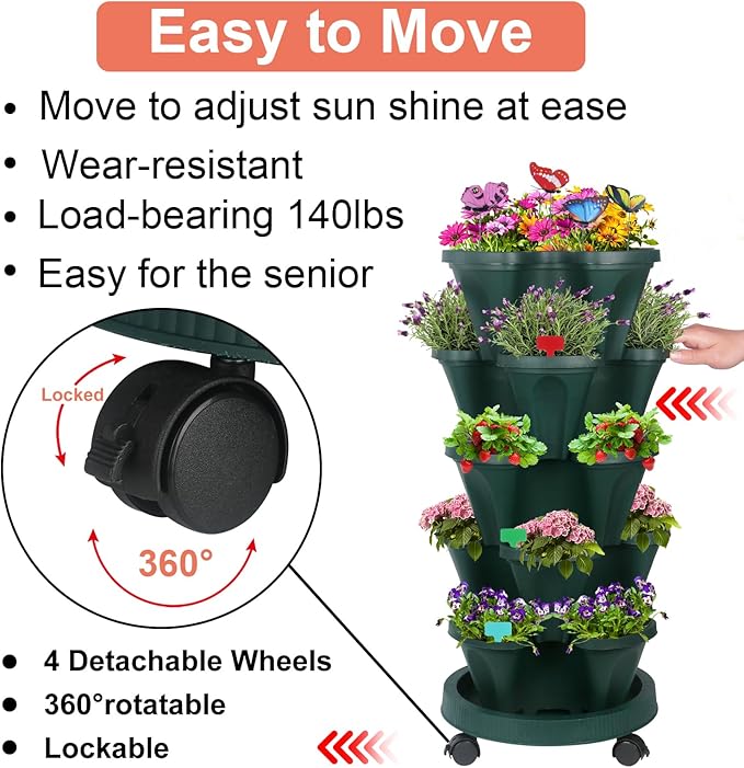 GameXcel Vertical Planter, 5 Tier Stackable Strawberry Planter - Image 6