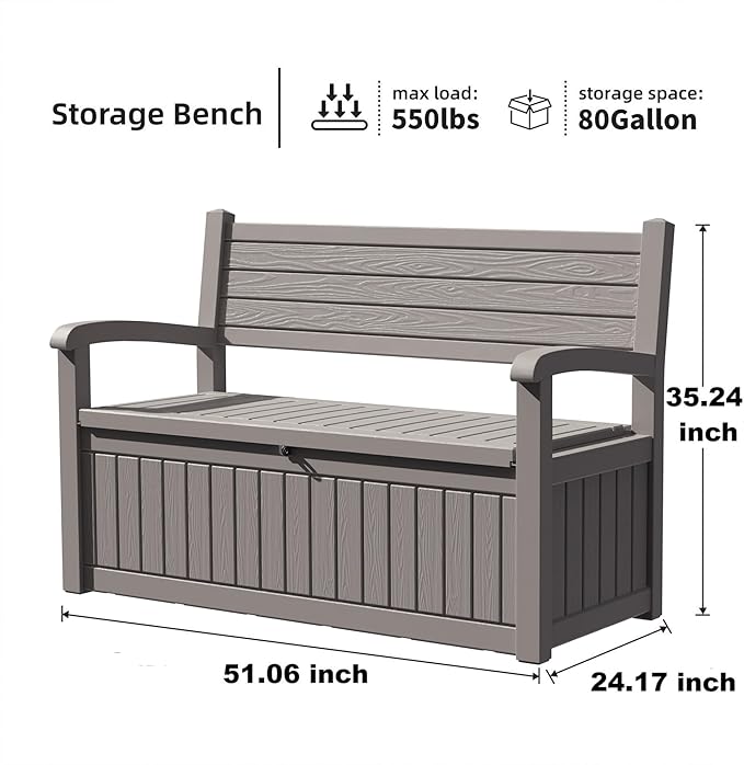 80 Gallon Outdoor Storage Bench Deck Box Waterproof Lockable, Outdoor Storage - Image 5