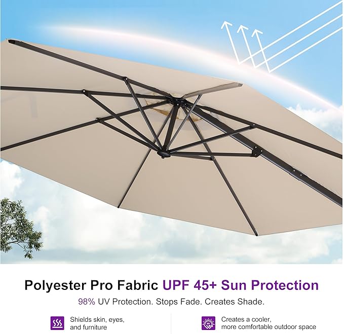 PURPLE LEAF 10 Feet Patio Umbrella Outdoor Cantilever Round Umbrella Aluminum - Image 6