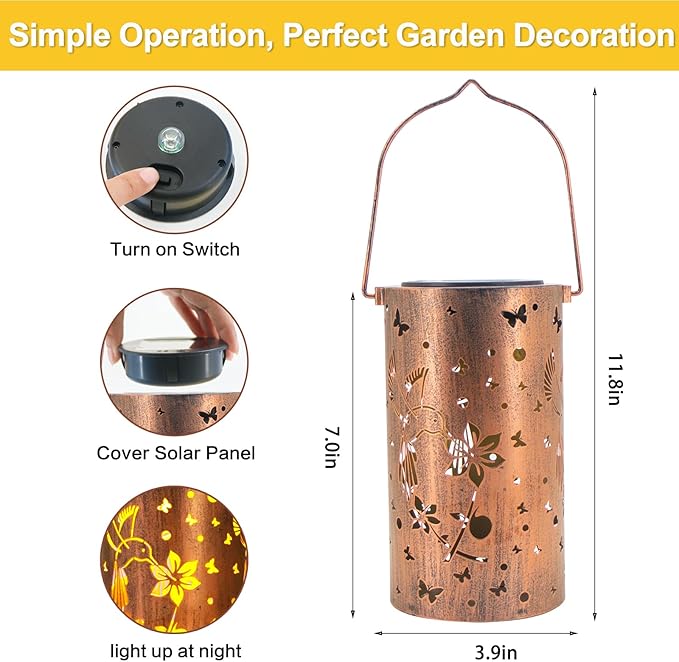 2 Pack Solar Lanterns Outdoor Waterproof Hummingbirds Birthday Gifts - Image 5
