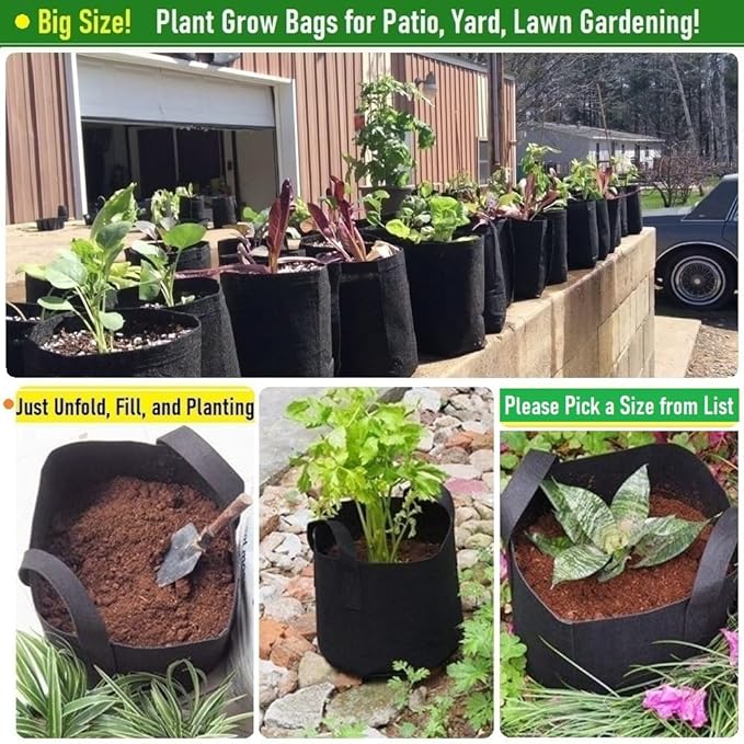 3-Pack 40 Gallon Thickened Plant Grow Bags Large Heavy Duty Garden Bag Fabric - Image 3