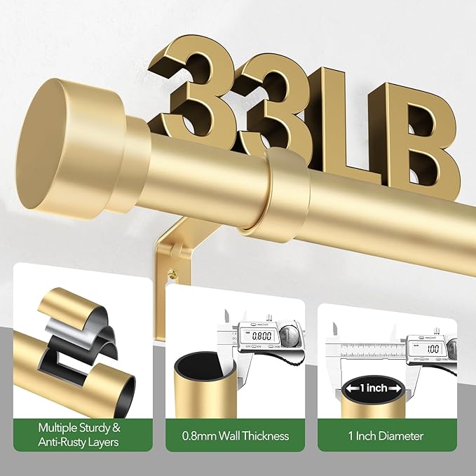 Time Forest Gold Curtain Rods for Windows 32 to 120 Inch, 1 Inch Diameter - Image 4