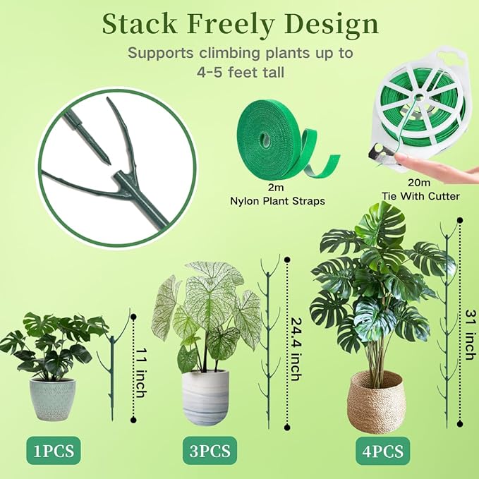 4 Pack Stackable Monstera Plant Support Stakes, 29inch Climbing Plant Sticks - Image 2
