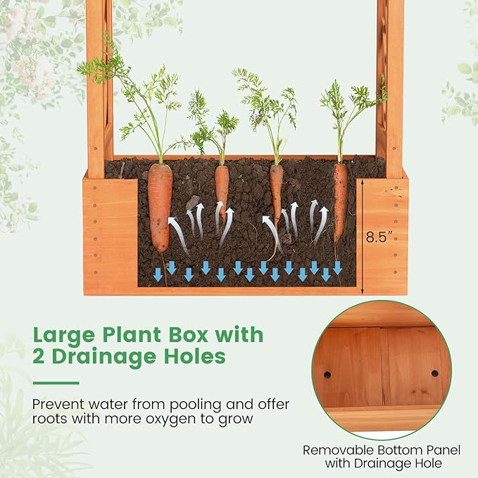Giantex Raised Garden Bed with 2-Sided Trellis & Hanging Roof, Fir Wood Planter - Image 6