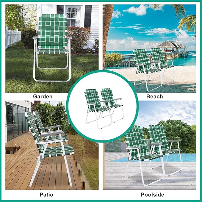 VINGLI Patio Lawn Webbed Folding Chairs Set of 2, Outdoor Beach Chair Portable - Image 7