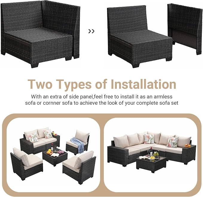 Jing's Villa 8-Piece Patio Furniture Set, All-Weather Outdoor Wicker Sectional - Image 8