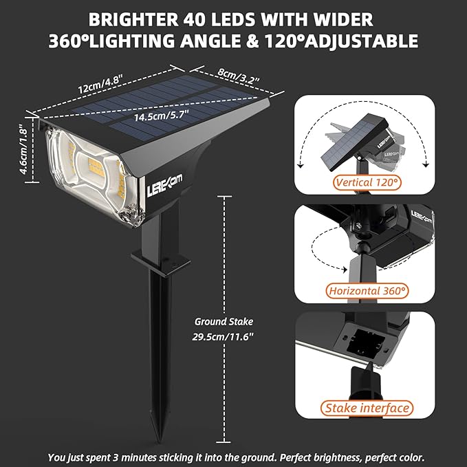 3 Brightness Modes Solar Outdoor Lights, 360 Degree Adjustable Lighting Angle - Image 6