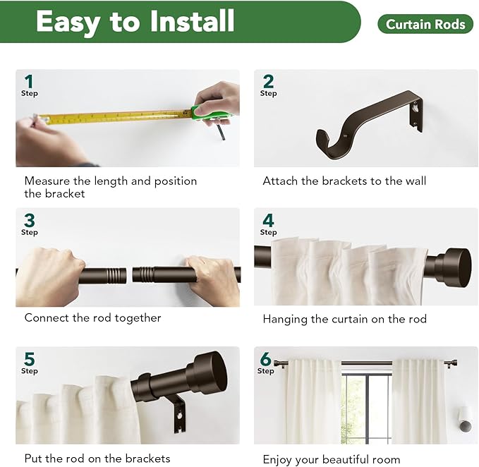 Curtain Rods for Windows 72 to 144, 1 Inch Adjustable Heavy Duty Long Window - Image 9