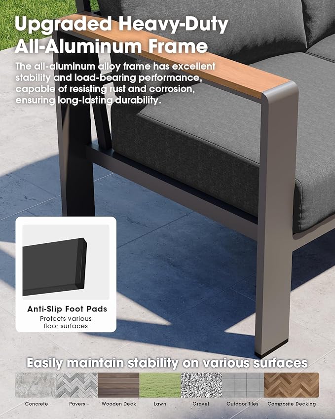 Aluminum Outdoor Patio Furniture Set 6 Seats, Outdoor Sectional Corner Sofa Set - Image 5