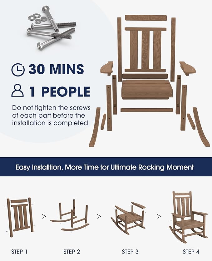 KINGYES Oversized Outdoor Rocking Chair Set of 8, All-Weather Patio Rocking - Image 6