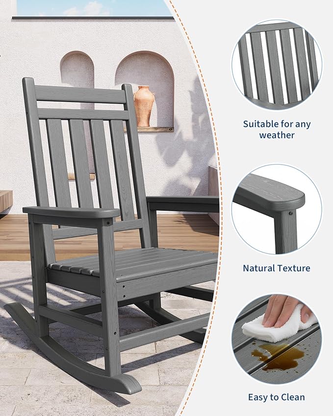 GarveeLife Poly Lumber Rocking Chair Outdoor Set of 2- HDPE High Back Porch - Image 3