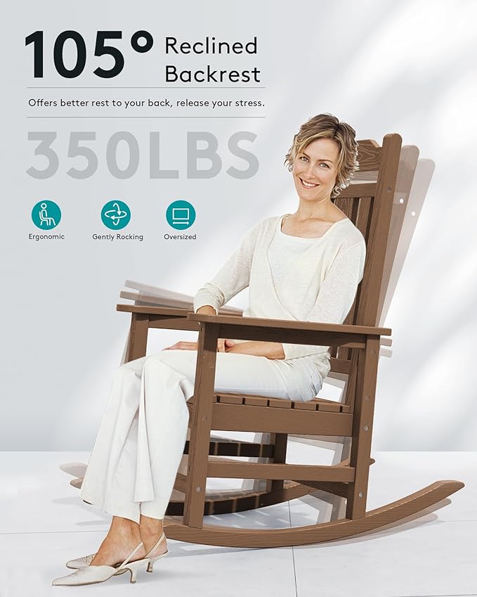 SERWALL Oversized Rocking Chair Set of 2 Outdoor, HDPE Outdoor Rocking Chair - Image 7