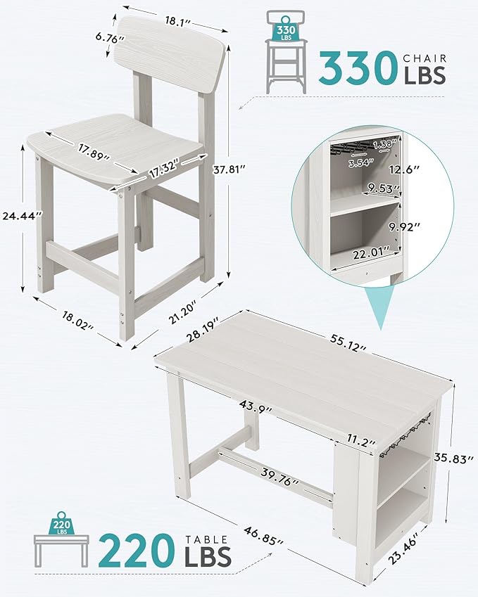 SERWALL 8-Piece HDPE Counter Height Dining Table Sets - Image 2