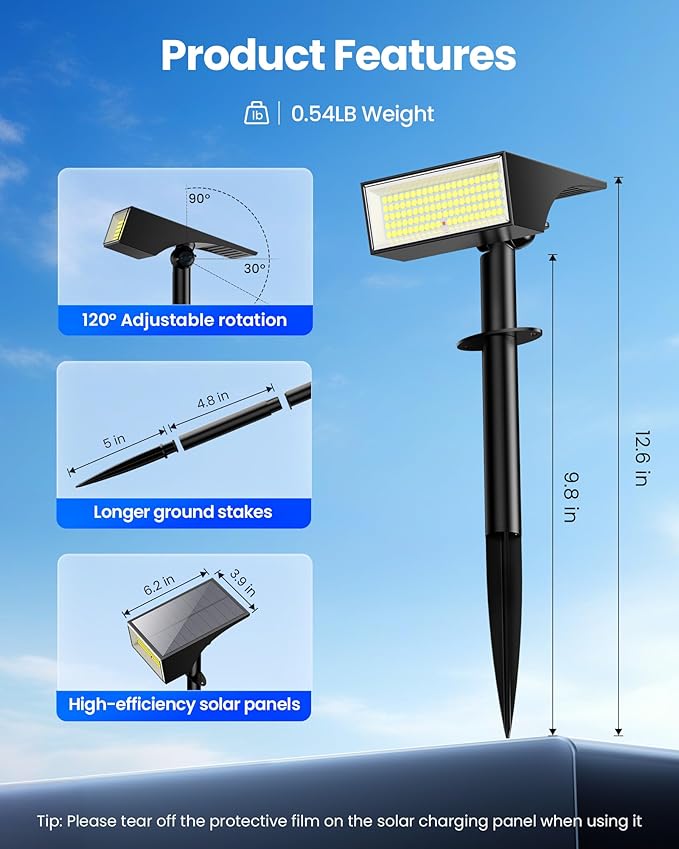 Koicaxy Solar Spot Lights Outdoor Waterproof IP65, 100 LEDs 4 Lighting Modes - Image 5