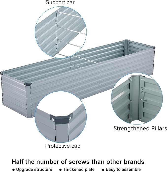 2 Pack 8x2x1FT Galvanized Raised Garden Beds Kit Outdoor Metal Gardening - Image 3