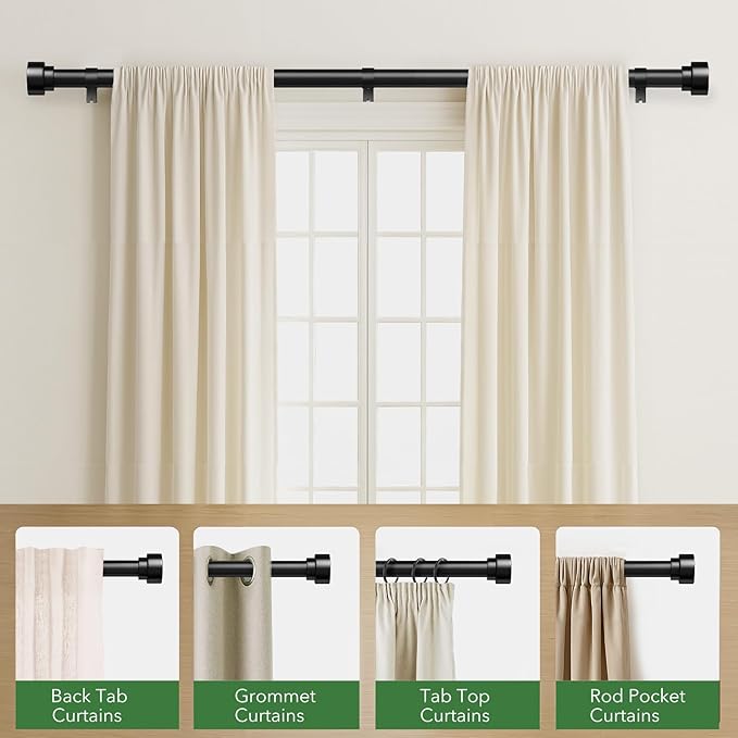 Time Forest Curtain Rods for Windows 32 to 170, 1 Inch Adjustable Black Heavy - Image 5