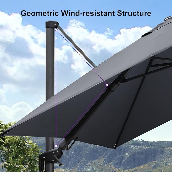 PURPLE LEAF 8' X 8' Left-right Tilting Patio Umbrella Outdoor Cantilever Swivel - Image 9