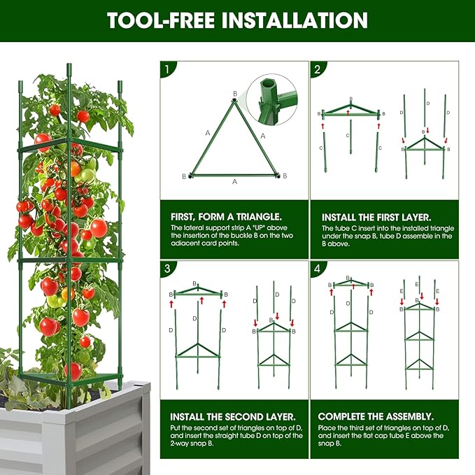3 Pack Tomato Cages for Garden, Heavy Duty Adjustable Tomato Stake Support for - Image 6