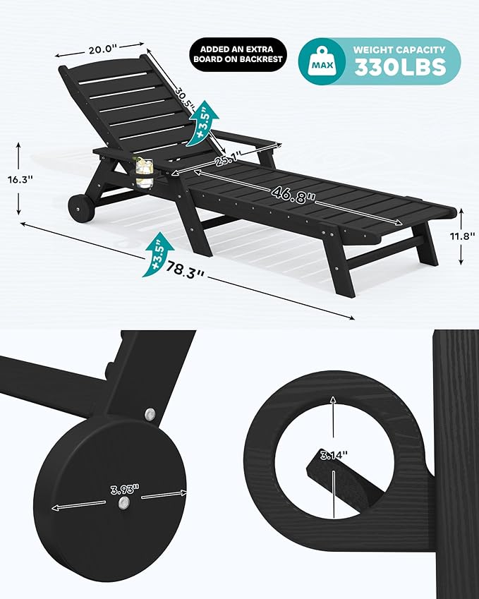 SERWALL Patio Chaise Lounge Chair Set of 2, Poly Lounge Chair - Image 3
