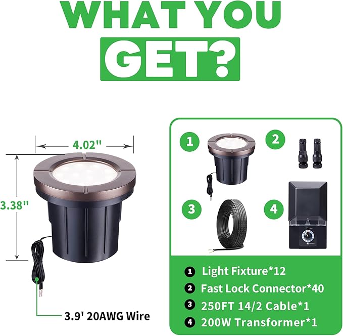 Ground Well Lights Kit, 12 Pack Landscape LED Low Voltage Inground Light and - Image 7
