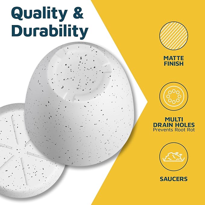 White Gray Plant Pots with Drainage Holes & Saucers 10 Pack, Indoor & Outdoor - Image 7