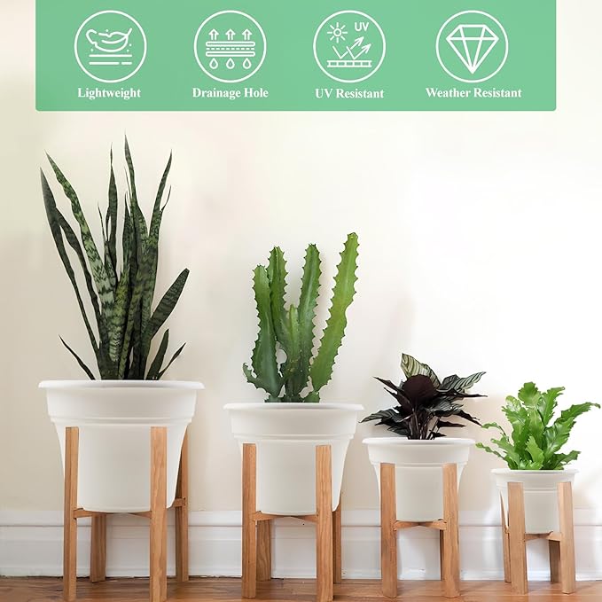 8 Inch Plastic-Flower Pot-for-Indoor Plants, 4 Pack Large Outdoor Planter Pot - Image 4