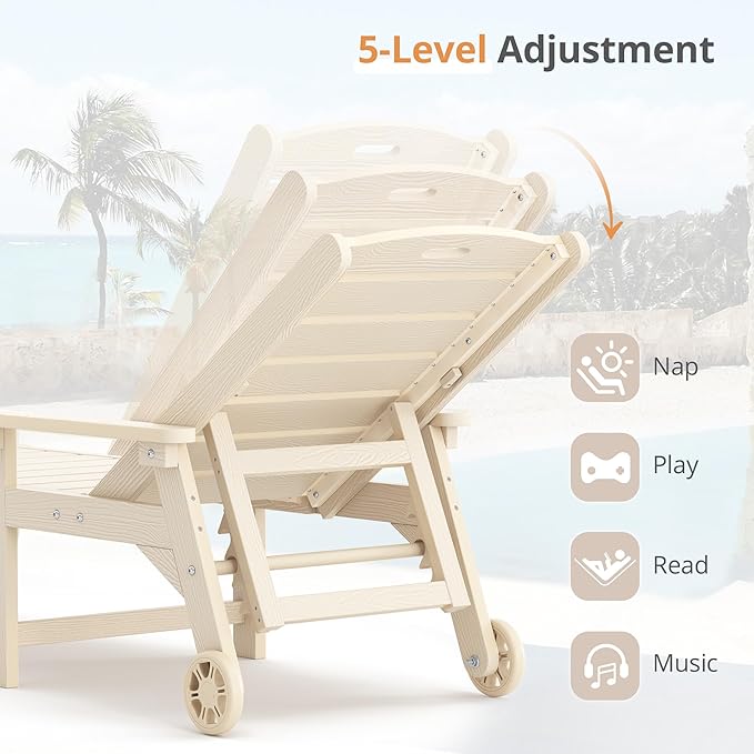 LUE BONA Outdoor Chaise Lounge, HDPS Chaise Lounger, 5 Positions Adjustable - Image 6