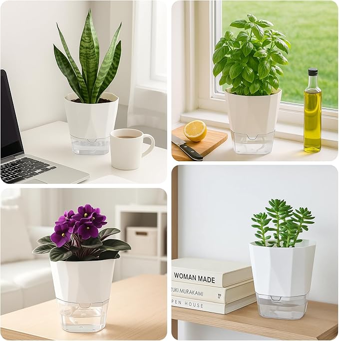 6 Pack Self Watering Pots for Indoor Plants, 5 Inches Self Watering Planters - Image 7
