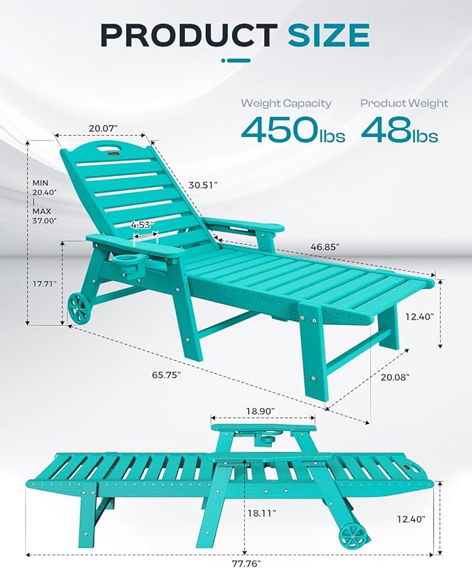 Outdoor Chaise Lounge Chair Set of 2, Patio Lounge Chairs - Image 3