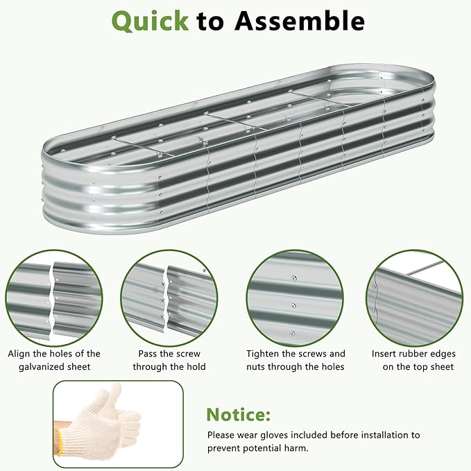 zizin 2 Pack Galvanized Raised Garden Bed Metal Oval Raised Garden Beds Outdoor - Image 4