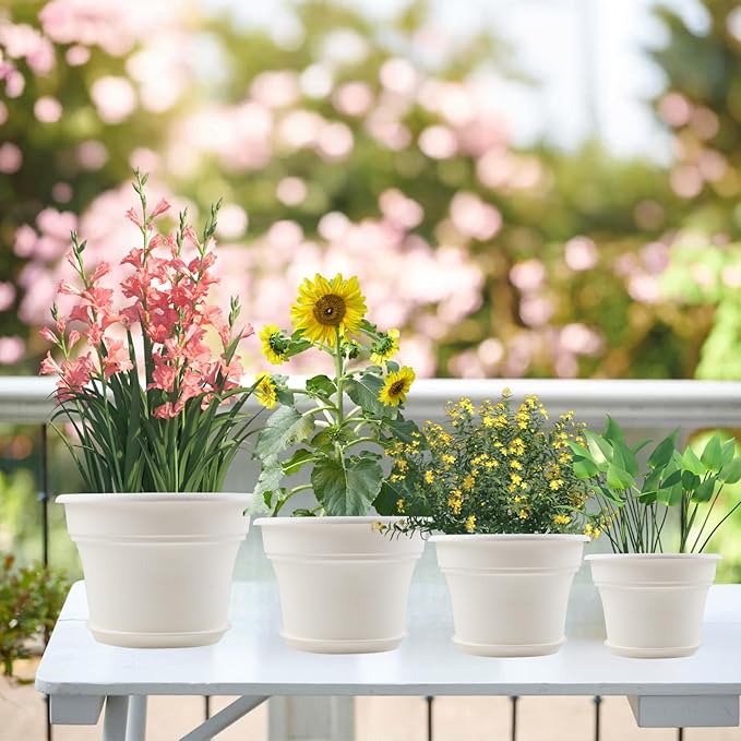 11 Inch Plastic-Flower-Pot-for-Indoor-Plants, 4 Pack Large Outdoor Planter Pot - Image 5