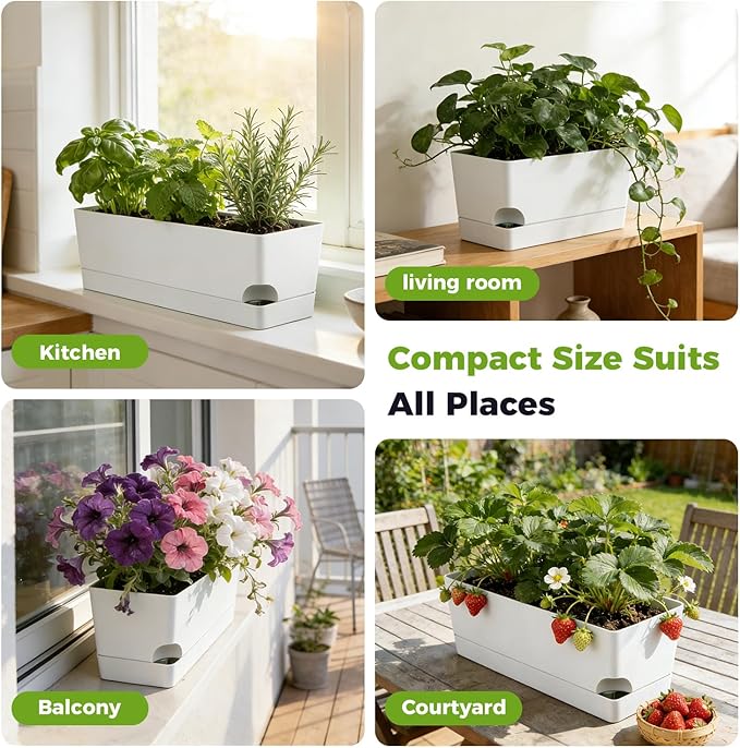 2 Pack Self Watering Pots for Indoor Plants 17 Inches Window Boxes Planters - Image 8