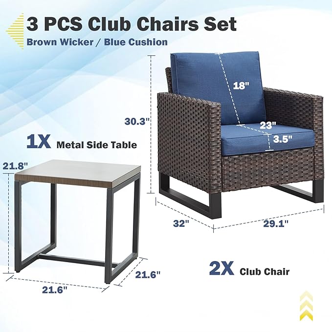 Belord Outdoor Bistro Set 3 Piece Outdoor Wicker Patio Chairs, Oversize Outdoor - Image 2