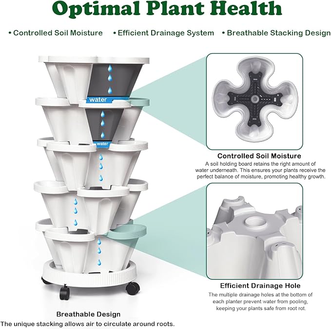 Strawberry Planters, 3 Tiered Vertical Stackable Planter, Herb Stacking Tower - Image 2