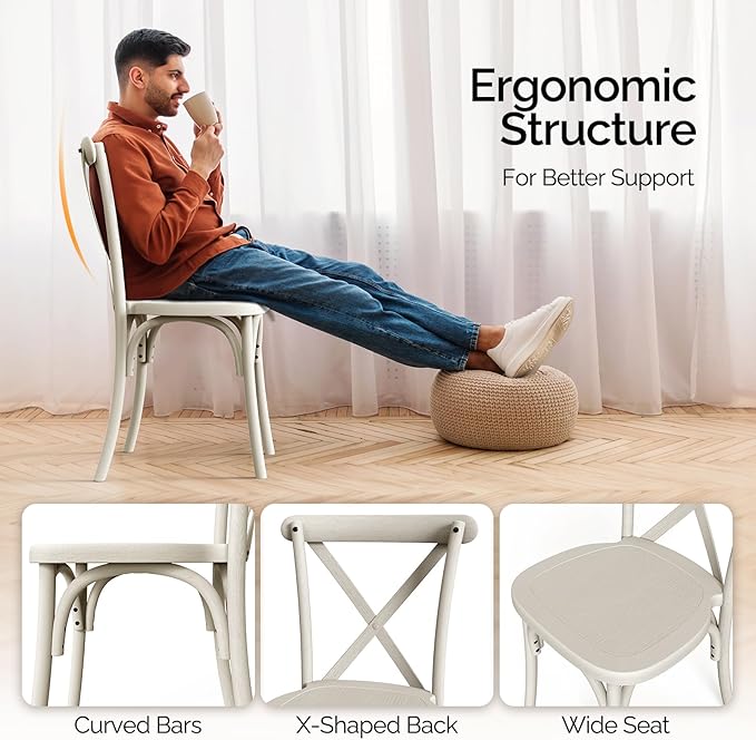 VINGLI Plastic Outdoor Dining Chairs Set of 6, Stackable Patio Cream White - Image 7