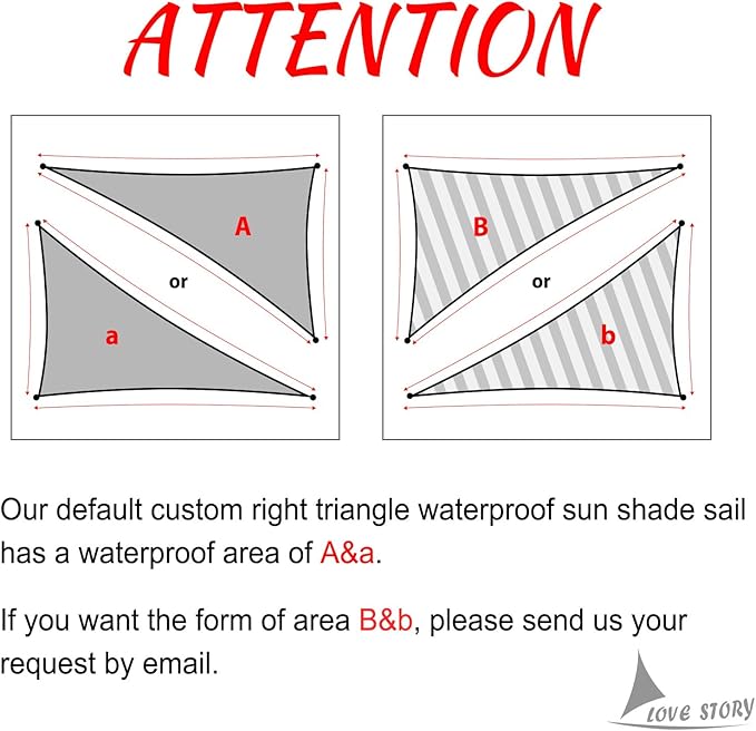 LOVE STORY Right Triangle 10'x11'x14.9' Waterproof Sun Shade Sail Canopy UV - Image 2