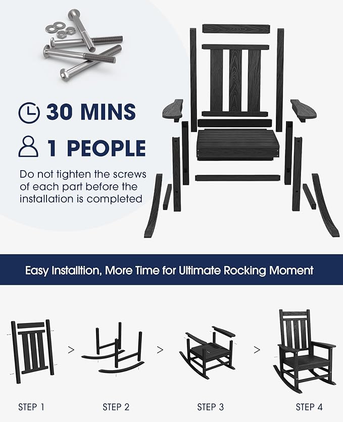 KINGYES Oversized Outdoor Rocking Chair Set of 8, All-Weather Patio Rocking - Image 6