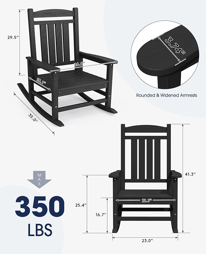 KINGYES HDPE Outdoor Rocking Chair Set of 4, Widened Seat Patio Rocking Chair - Image 3