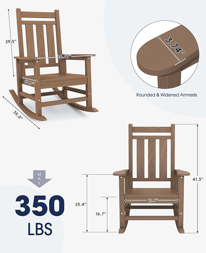 KINGYES Oversized Outdoor Rocking Chair Set of 8, All-Weather Patio Rocking - Image 3
