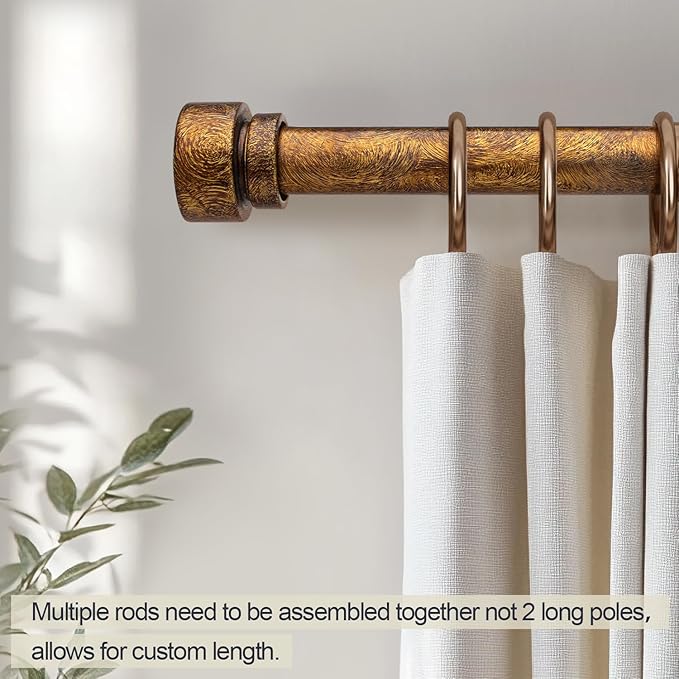 Retro Gold Curtain Rods for Windows 72 to 144 Inches Adjustable Length Heavy - Image 3