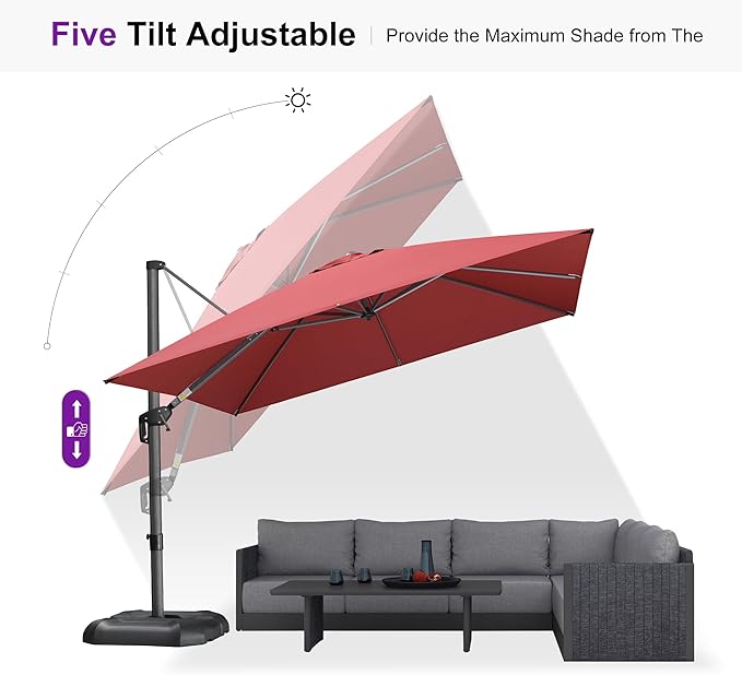 PURPLE LEAF 10 Feet Patio Umbrella Outdoor Cantilever Square Umbrella Aluminum - Image 6