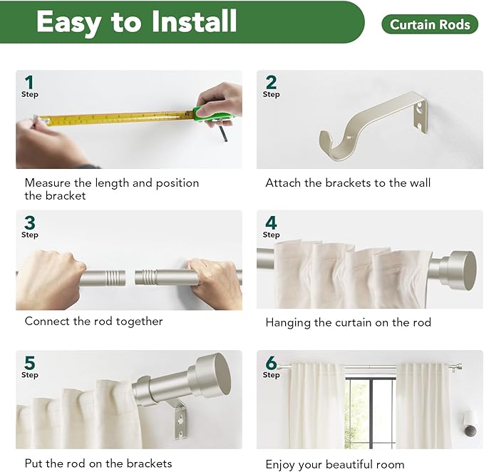 Time Forest Curtain Rods for Windows 28 to 48, 1 Inch Adjustable Heavy Duty - Image 9
