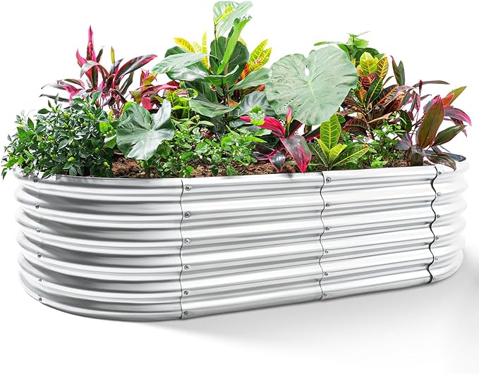 Land Guard Galvanized Metal Raised Garden Bed Kit, Oval Gardening Box, Patio by LandGuard