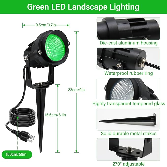 Green Outdoor LED Spot Lights for Yard & Garden – 12W Landscape Lighting - Image 9