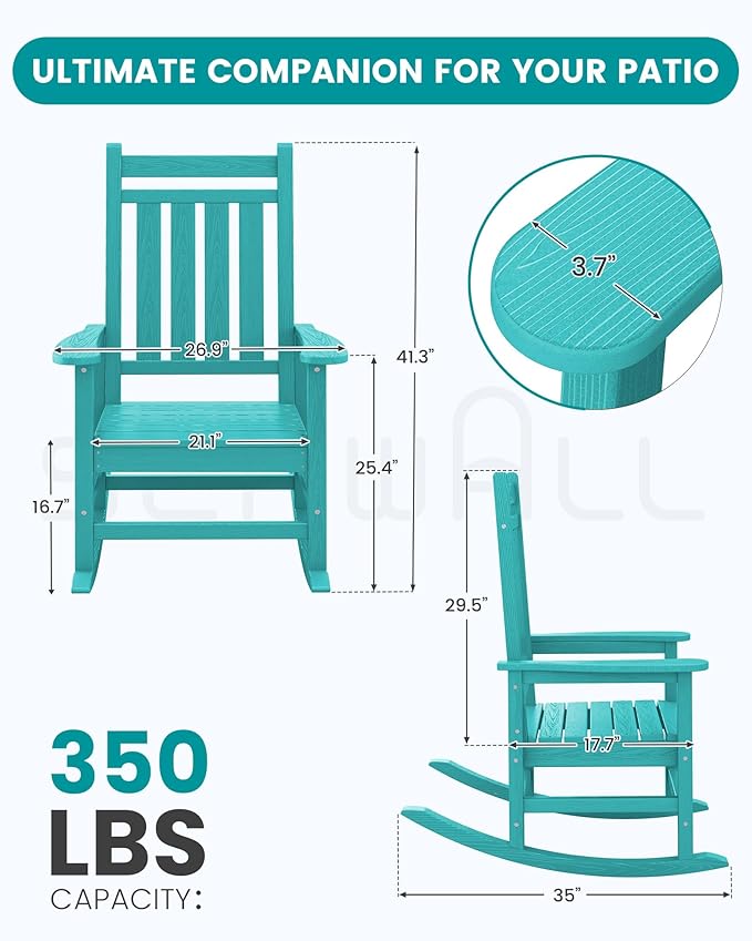 SERWALL HDPE Outdoor Rocking Chair Set of 6, Patio Rocking Chairs - Image 3