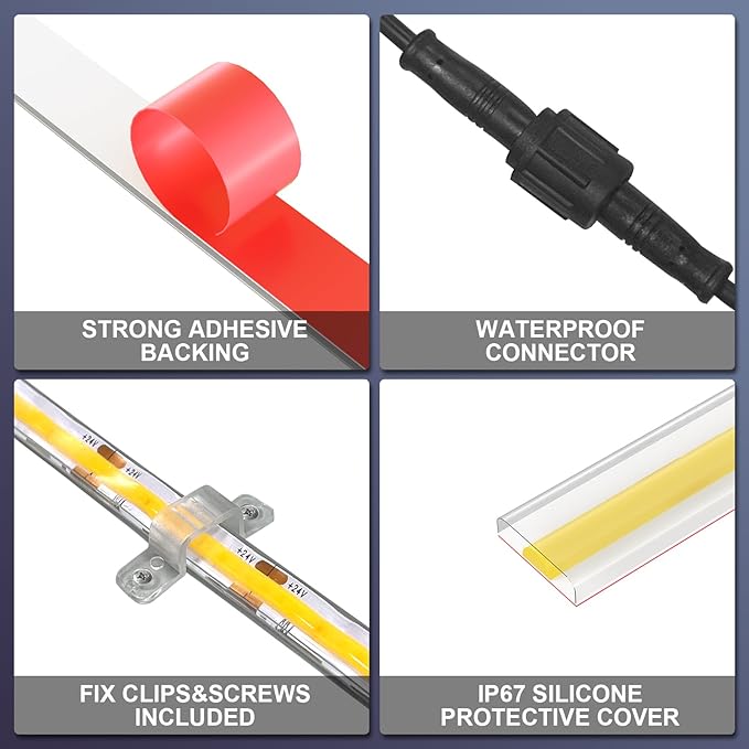 50ft COB Outdoor LED Strip IP67 Waterproof, 3000K Warm Whit DC24V Flexible LED - Image 7